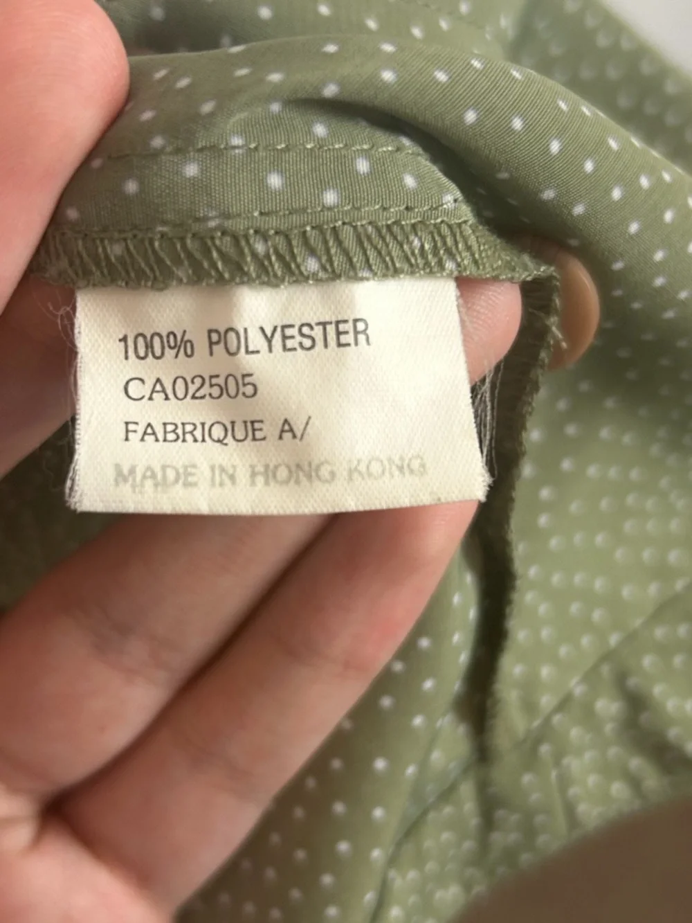 Vintage 90s Olive Green Polka Dot Blouse Office Minimalist Button Top size Small - Picture 11 of 13
